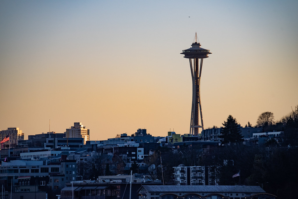 Space needle at sunset